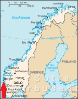 Map showing location of Sotra Rorbusenter on the west coast of Norway.