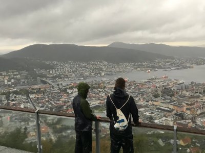 View from Mount Fløyen overlooking Bergen and the fjord.