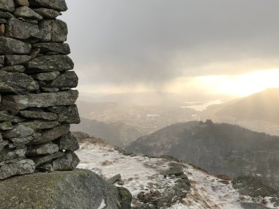 Mountain hike with sunset view near Bergen