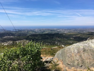 Hiking trail with coastal view in Sotra, Norway