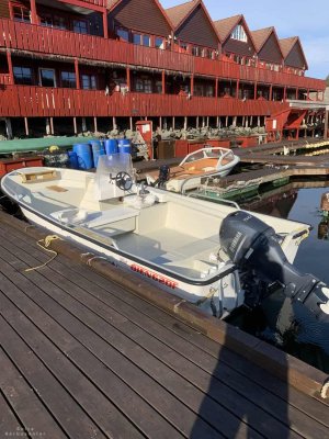 Rental motorboat equipped for fishing.