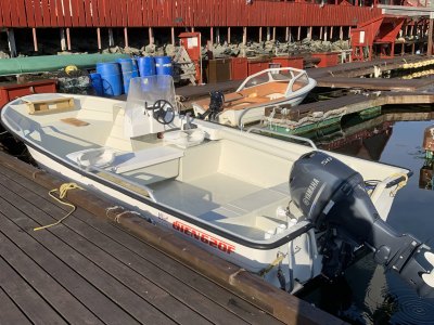 Rental motorboat equipped for fishing.